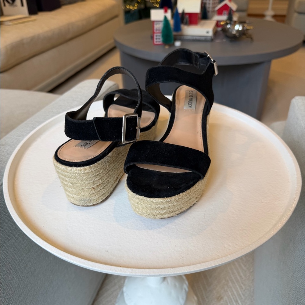Steve Madden Black Wedge Sandals